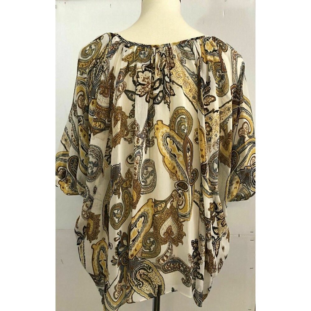 Wilster Women's New Loose Fit Gold Paisley 3/4 Sleeve Top Size S Ric1 - Picture 5 of 7
